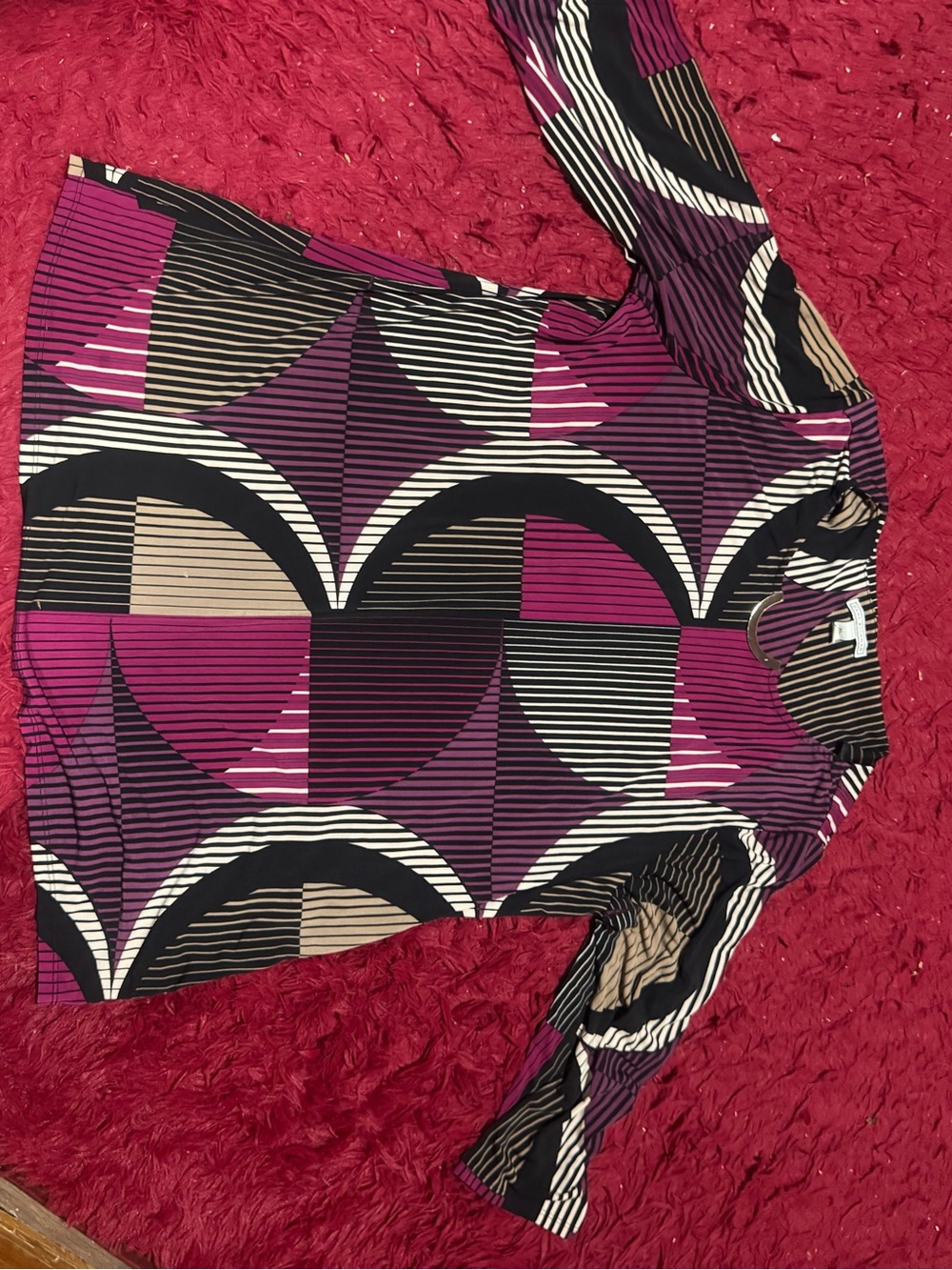 Geometric Print Long-Sleeve Top - Purple/Tan/Black